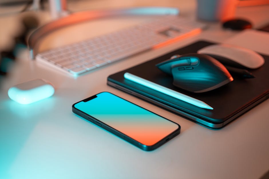 A stylish workspace featuring modern tech gadgets, perfect for productivity and creativity.